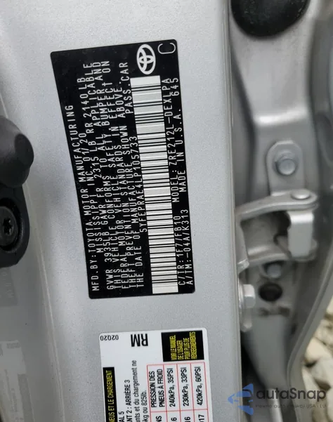 2020 Toyota Corolla Le z USA, uszkodzony, nr VIN 5YFEPRAE4LP105733